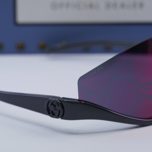 Gucci GG1650S 009 Shield Sunglasses - Ruthenium/Red Mirror - Picture 8 of 11